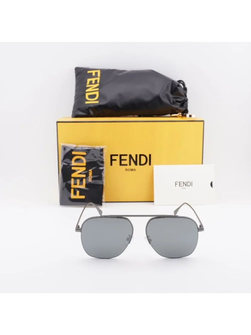 Fendi FE40005U 15C Aviator Sunglasses - Ruthenium / Smoke Mirror